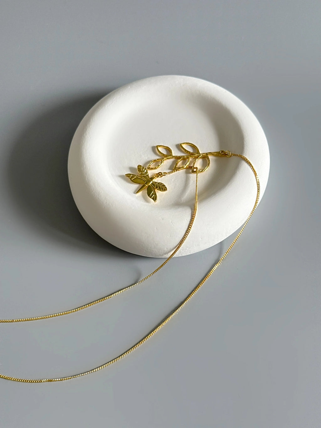 925 Sterling Silver Gold Plated Nature Inspired Dragonfly & Leaf Necklace
